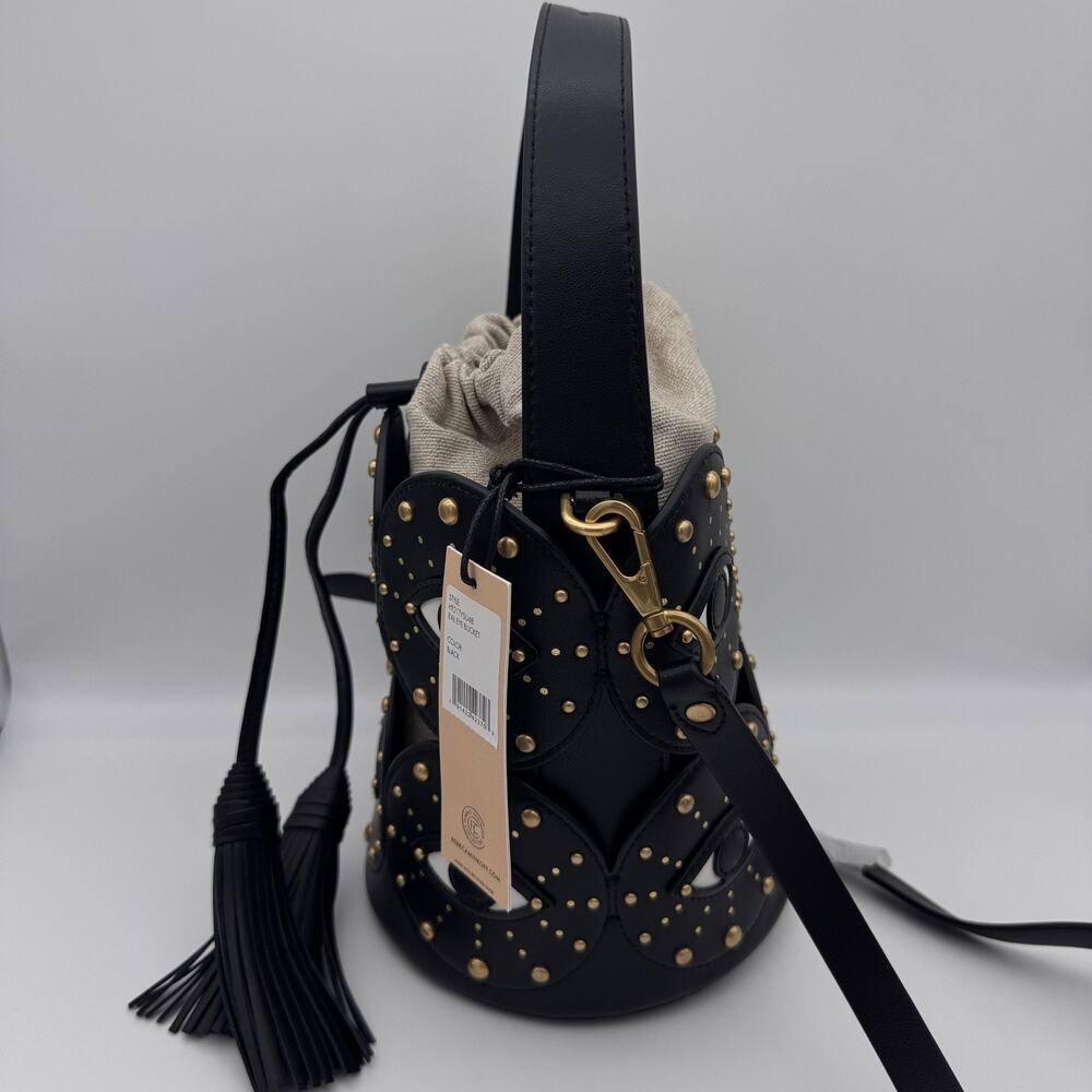 Rebecca Minkoff Evil Eye Bucket Bag Studded Leather Canvas Crossbody Black NEW - Picture 7 of 16